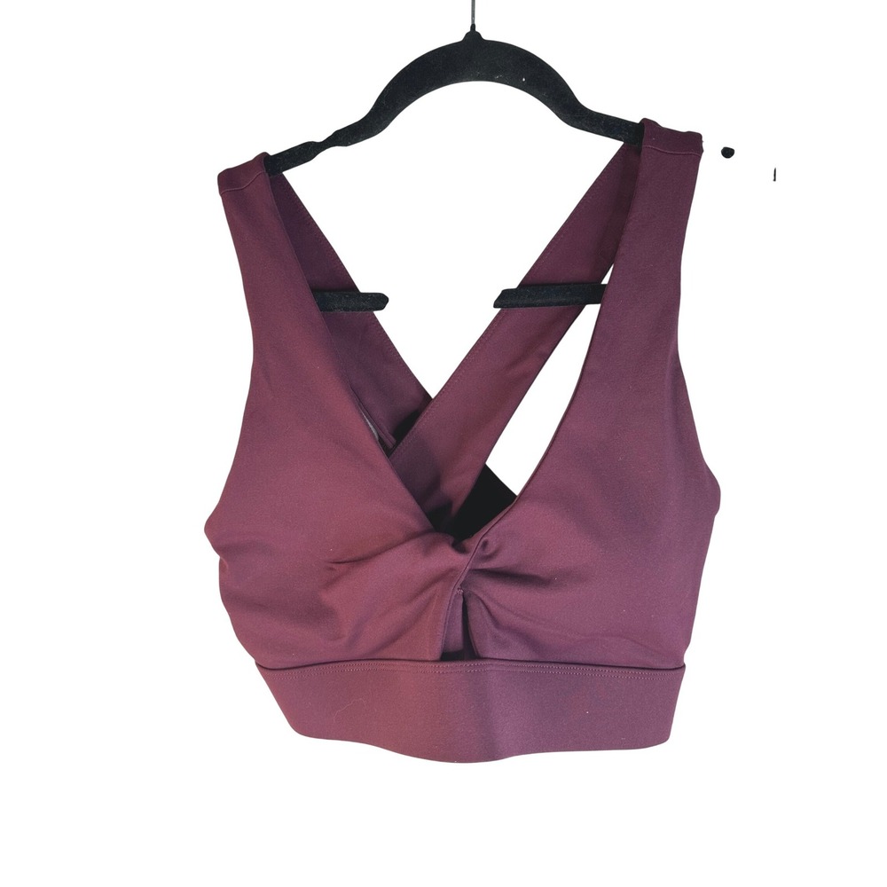 Fabletics Women's Burgundy Twist Front Cross Back Sports Bra Size Large